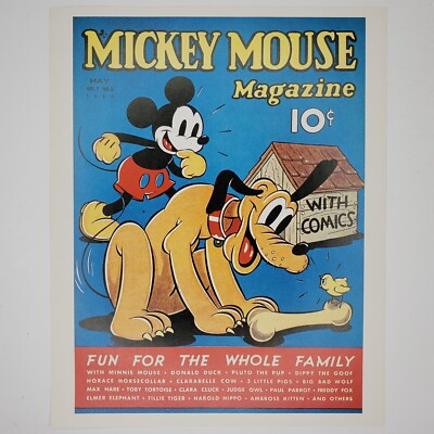 Mickey Mouse Magazine Print Disney 9x11 Vintage Pluto Doghouse