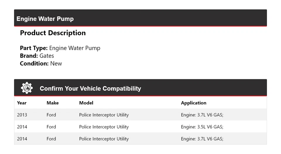 For 2013-2014 Ford Police Interceptor Utility Engine Water Pump Gates - Image 2 of 4