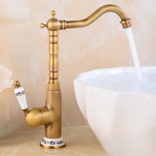 Kitchen Sink Mixer Tap 360  Swivel Spout Ceramic Lever Antique Brass Kitchen Tap