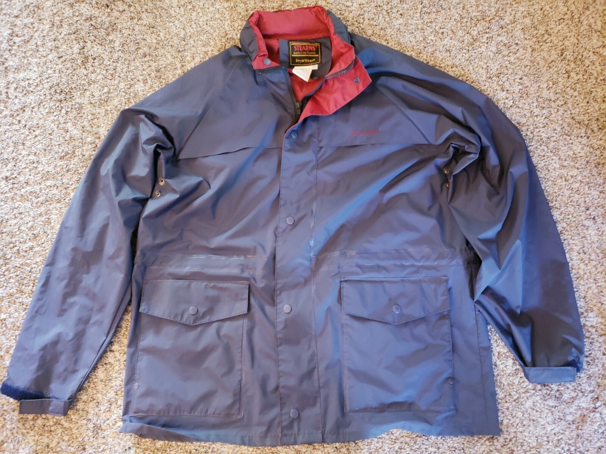 Stearns Dry Wear Mens Size Med Jacket Waterproof Breathable Rain Hooded Blue