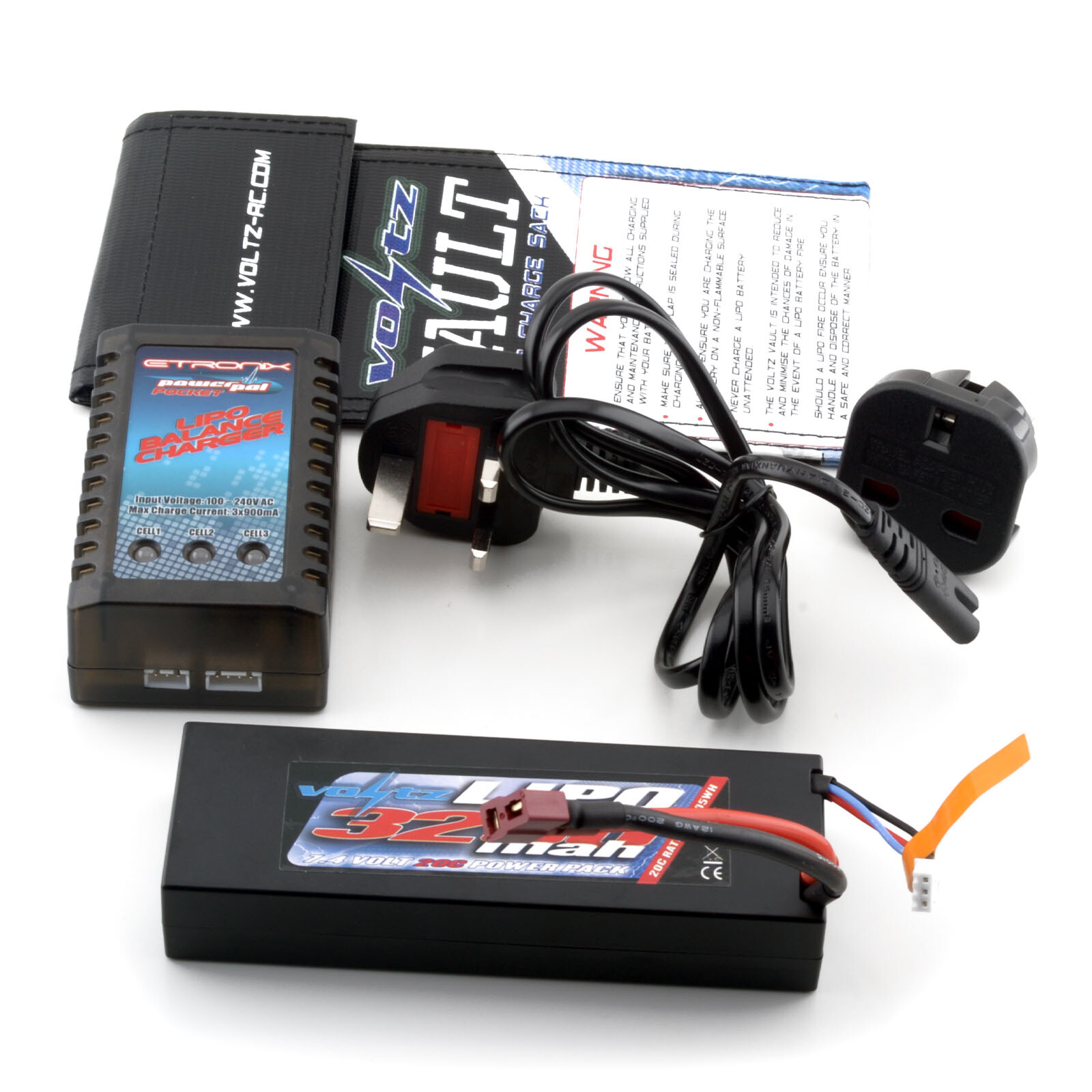 Voltz 3250mAh 2S 7.4v Hard Case LiPo Battery with Deans & Balance Charger - New 2 Image 1 - Voltz-3250mAh-2S-7-4v-Hard-Case-LiPo-Battery-with-Deans-amp-Balance-Charger-New