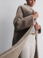 Celtic & Co Long Shearling Coat Blue Grey 10-12 38 Us12