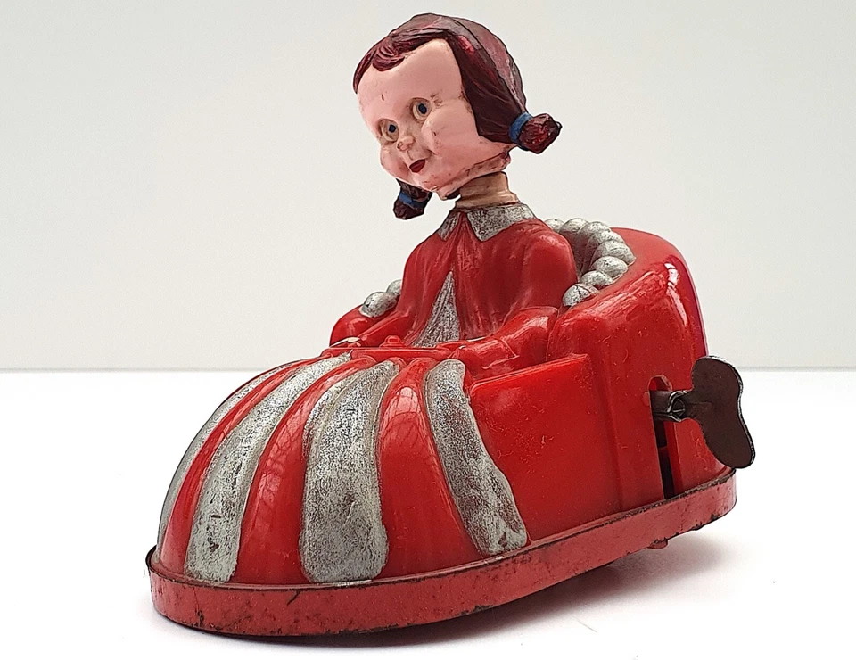 AUTO TAMPONNEUSE FÊTE FORAINE TÊTE MOBILE ANCIEN JOUET MÉCANIQUE FONCTIONNE - Photo 3/4