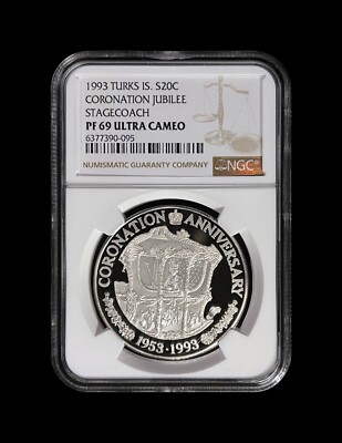 TURKS & CAICOS. 1993, 20 Crowns, Silver - NGC PF69 - Top Pop