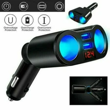 DC 12V LED Car Cigarette Lighter Adapter Charger 2 Way Dual Plug Socket Splitter