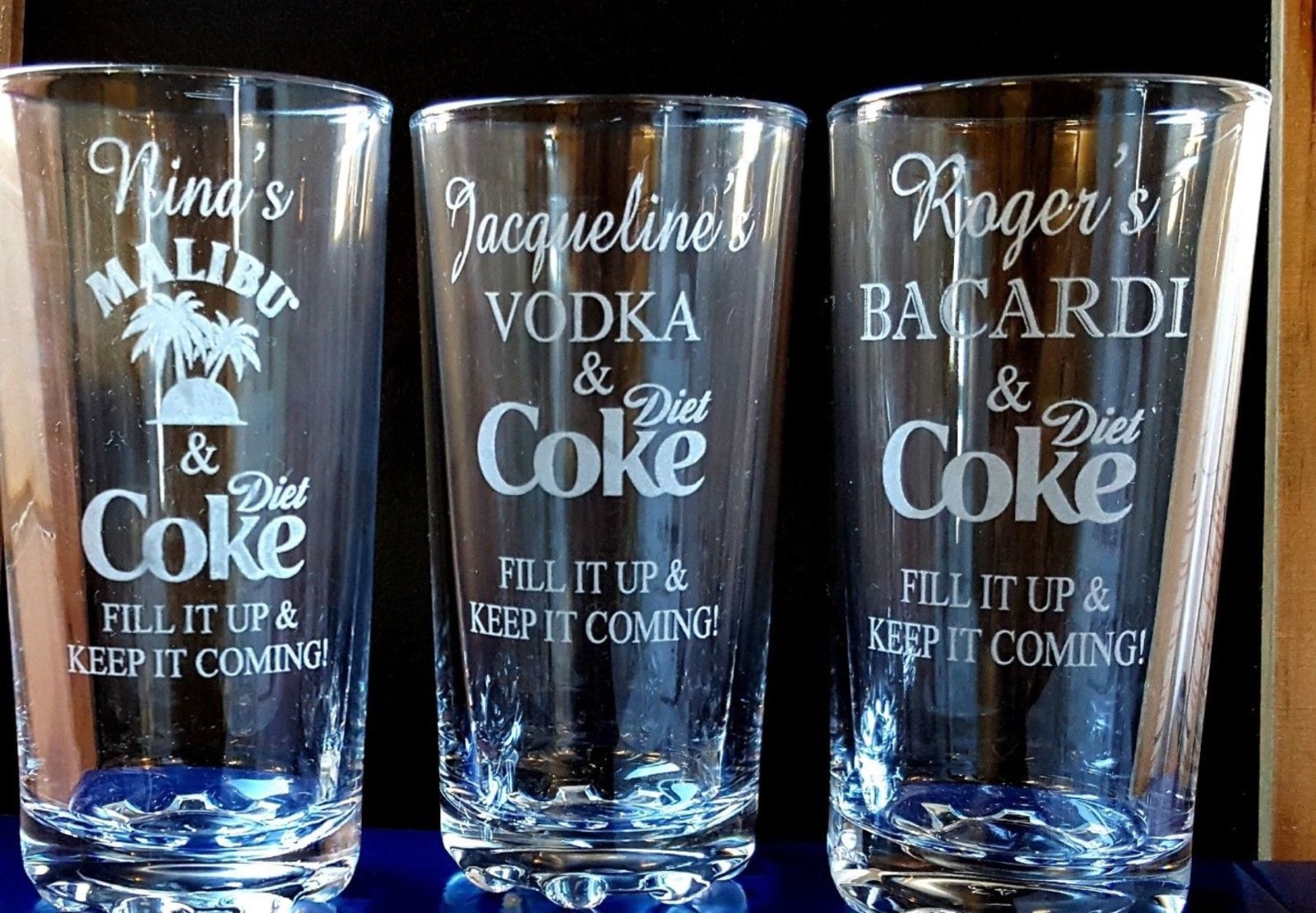 Personalised Engraved Hi ball mixer spirit VODKA COKE (diet coca cola