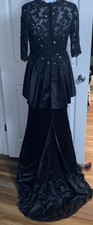 Bridess Women Sz 10 Black Satin Lace Top Embellish Maxi Formal Evening Gown NWT