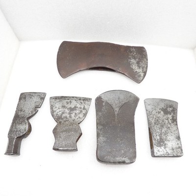 5 Old axe hatchet head double single bit tool lot