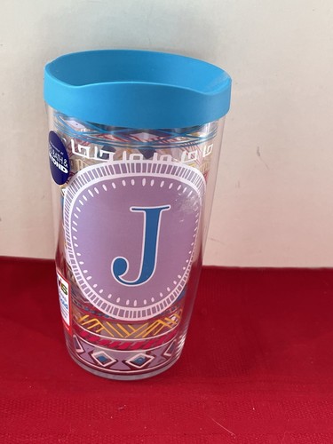 NEU 16 OZ ISOLIERTER HEISSER KALT 6,25" REISEBECHER MIT DECKEL - BUCHSTABE "J" AZTEKENBLAU - Bild 1 von 9