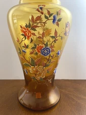 Vintage Norleans Hand Painted 16 in. vase in amber with gold trim