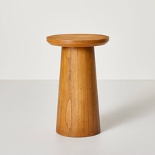 Wooden Round Pedestal Accent Drink Table - Aged Oak - Hearth &
