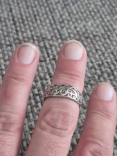 925 Sterling Silver Ring Sz 7.50 Open FILIGREE Swirl Band NF925
