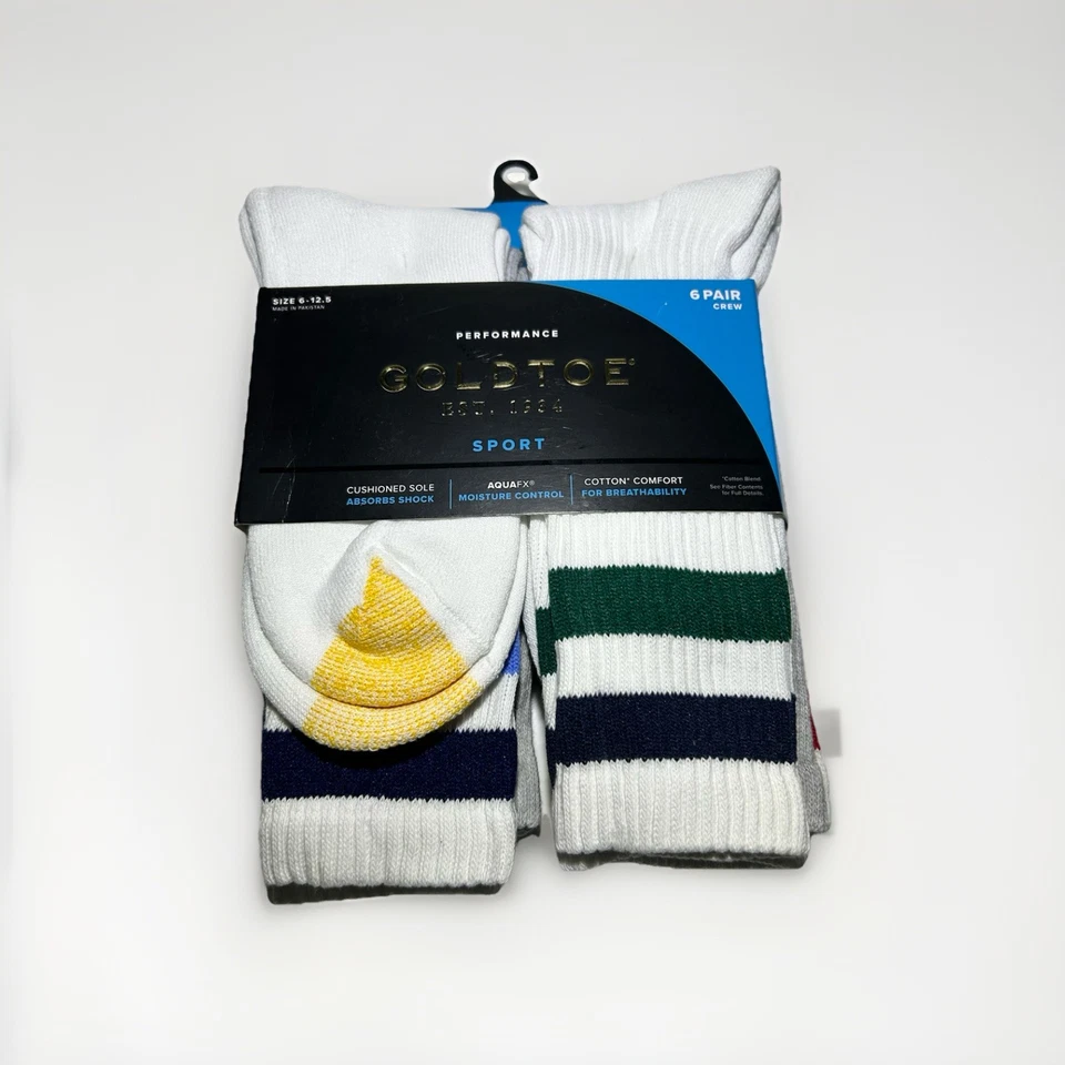 Novo Pacote com 6 Meias Masculinas Goldtoe Performance Pacote com 6 Tripulação Branca e Cinza Tamanho 6-12.5 - Imagem 2 de 4