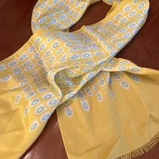 BURMEL Acetate Rectangular Scarf ~ Retro 60's Yellow JAPAN Tiny Fringe 12” x 30”