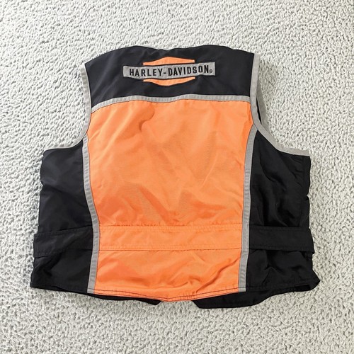 Harley Davidson Vest Mens S-M Orange Black Hi-Vis Safety Full Zip Biker Logo - Picture 5 of 5