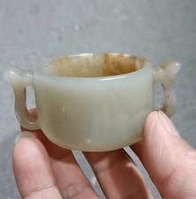 19TH CENTURY SCHOLAR NEPHRITE JADE CENSER POD, INCENSE BURNER