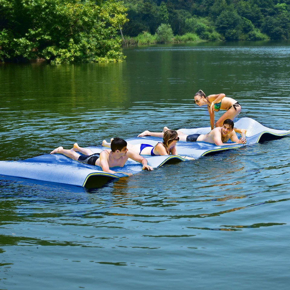 Tapete de almofada de água flutuante 12' x 6' 3 camadas espuma ilha flutuante para piscina lago azul - Imagem 4 de 4