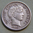 1912 United States Silver Barber Dime XF High Grade Details - Lot 467