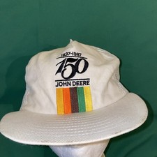 Vintage 80s 1987 John Deere 150th Anniversary Hat Cap White Adjustable USA MADE