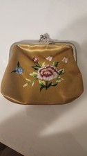 Handmade Embroidered Floral Small Coin Purse Gold