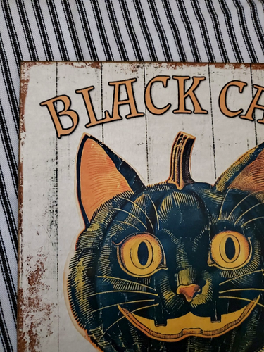 OLD GOTHIC FOLK PRIMITIVE VINTAGE STYLE HALLOWEEN BLACK CAT LICORICE CANDY SIGN - Picture 3 of 10