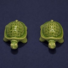 Turtle Toilet Bolt Caps Pair Green Handmade Glazed Ceramic Set Of 2