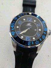 Adee Kaye Black Dial Bezel w Blue Accents 50 mm Quartz w Black Rubber AK7117