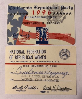 National Federation Of Republican Women Membership Card 1965, 1996 California