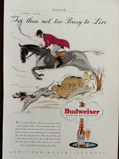 Budweiser Anheuser-Busch Vintage Original Magazine Ad Fox-Hunting Theme 1930s
