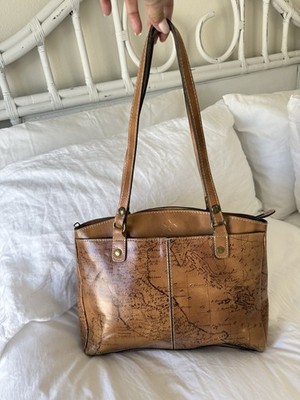 Patricia Nash Poppy Map Tote Bag Satchel Brown Leather Casual
