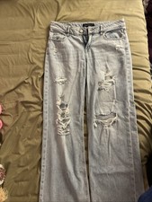 Aeropostale Women's Destroyed Wide Leg Medium Wash Jean Size 2R Baggy 90s Retro