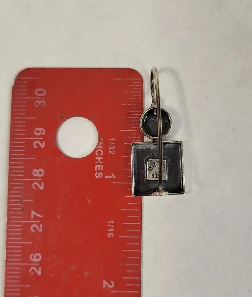 Pendientes colgantes rectangulares y circulares firmados TZ 925 chapados en plata y oro  Foto 4 de 4