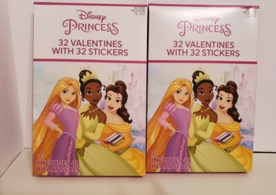 #ad #ad Disney Princess 32 Valentines w Stickers Classroom Exchange Lot of 2 Boxes $5.00