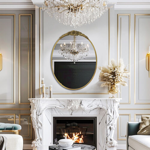 Traditional Oval Mirror Gold Baroque Mirror with Ornate Garland Along The Crown - Picture 7 of 12