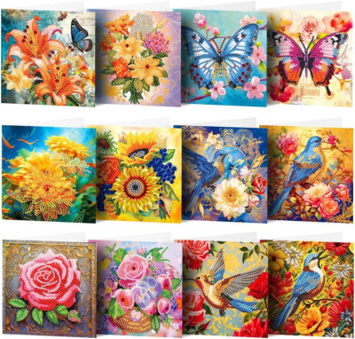 12Pcs DIY 5D Diamond Painting Grußkarte Diamant Malerei Karten Geburtstag Karte 