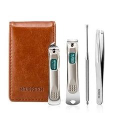 MR GREEN Portable Manicure Set Nail Clippers File Tweezers Case German Stainless