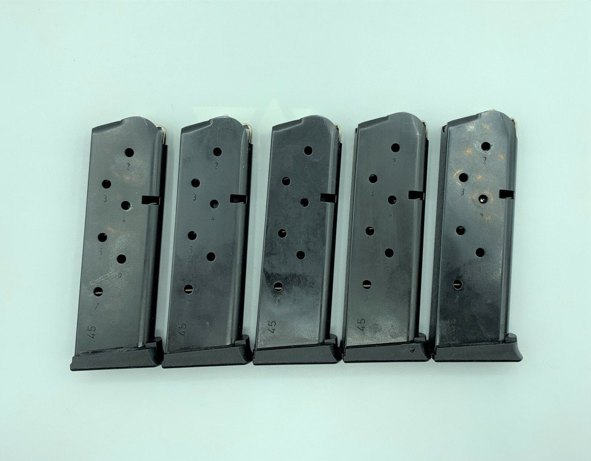 PACK of 5) 1911 MAGAZINE COMPACT/ OFFICER 7 Round 45 ACP Fit Colt