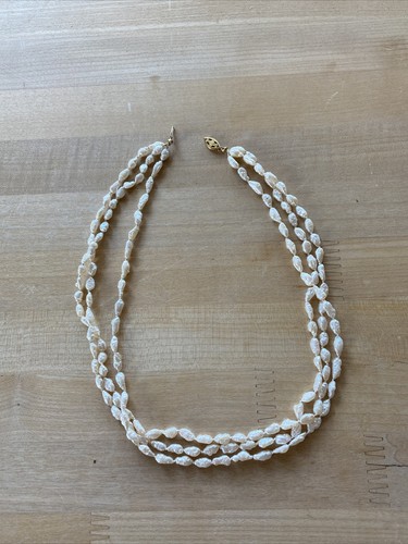 Freshwater/Biva/Rice Pearl 3 strand Necklace