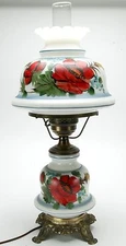 Unique Hand Painted 3-ways Hurricane Lamp With Multi Color Bulb. Complete. SEE.