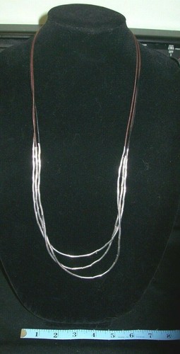 Genuine Native American Liquid Silver Oblong Bead & Leather Cord Necklace Signed - Picture 3 of 7