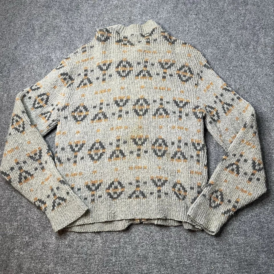 Винтажный 1970-х Sears ягнят шерсти кардиган свитер мужской M геометрический пуговицы 70-х - Изображение 2 из 4