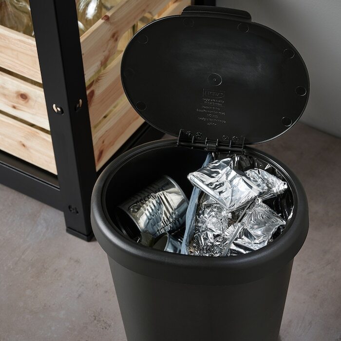 8l Plastic Black Swing Top Bin with Lid Home Office Garden Rubbish