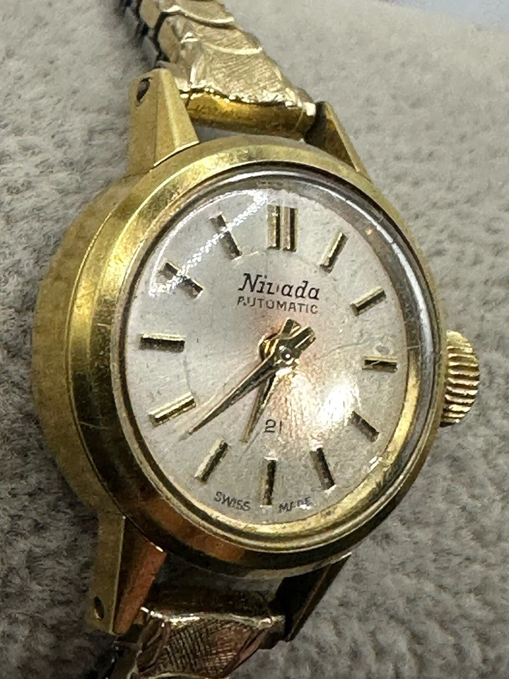 Nivada Automatic Womens Watch 21 Jewels Swiss Made Gold Plated 18MM 6" Vintage - Image 3 of 4
