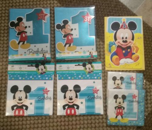 Mickey Mouse 1st Birthday Party Lot, Treat Bags, Invitations, Napkins, Card Nip