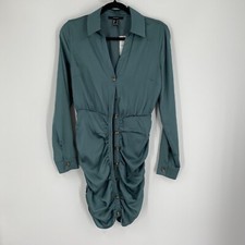 Forever 21 Women’s Long Sleeve Button Front Ruched Mini Satin Dress size M