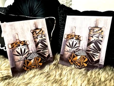 8 x 10 Wall Canvas Wall Art Ethnic Aztec Vases Black Tan Orange White Set Of 2