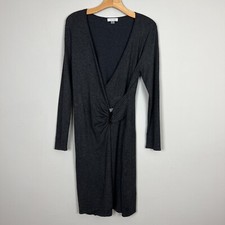 Calvin Klein Dress Womens Medium Gray Sheath Faux Wrap V-Neck Knit Long Sleeve