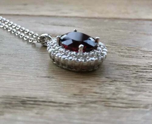 2.0 Ct Oval Cut Red Ruby-Diamond Simulated Dual Halo Pendant 925 Sterling Silver - Image 2 of 4