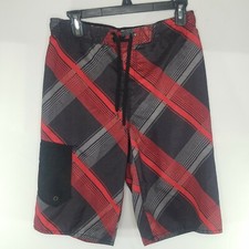 Hang Ten Boy's Swim Trunks Size Large Black and Red Striped