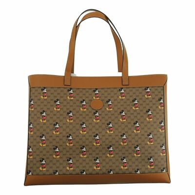GUCCI GG Disney X Mickey Mouse Large Tote Leather Tan Brown Italy